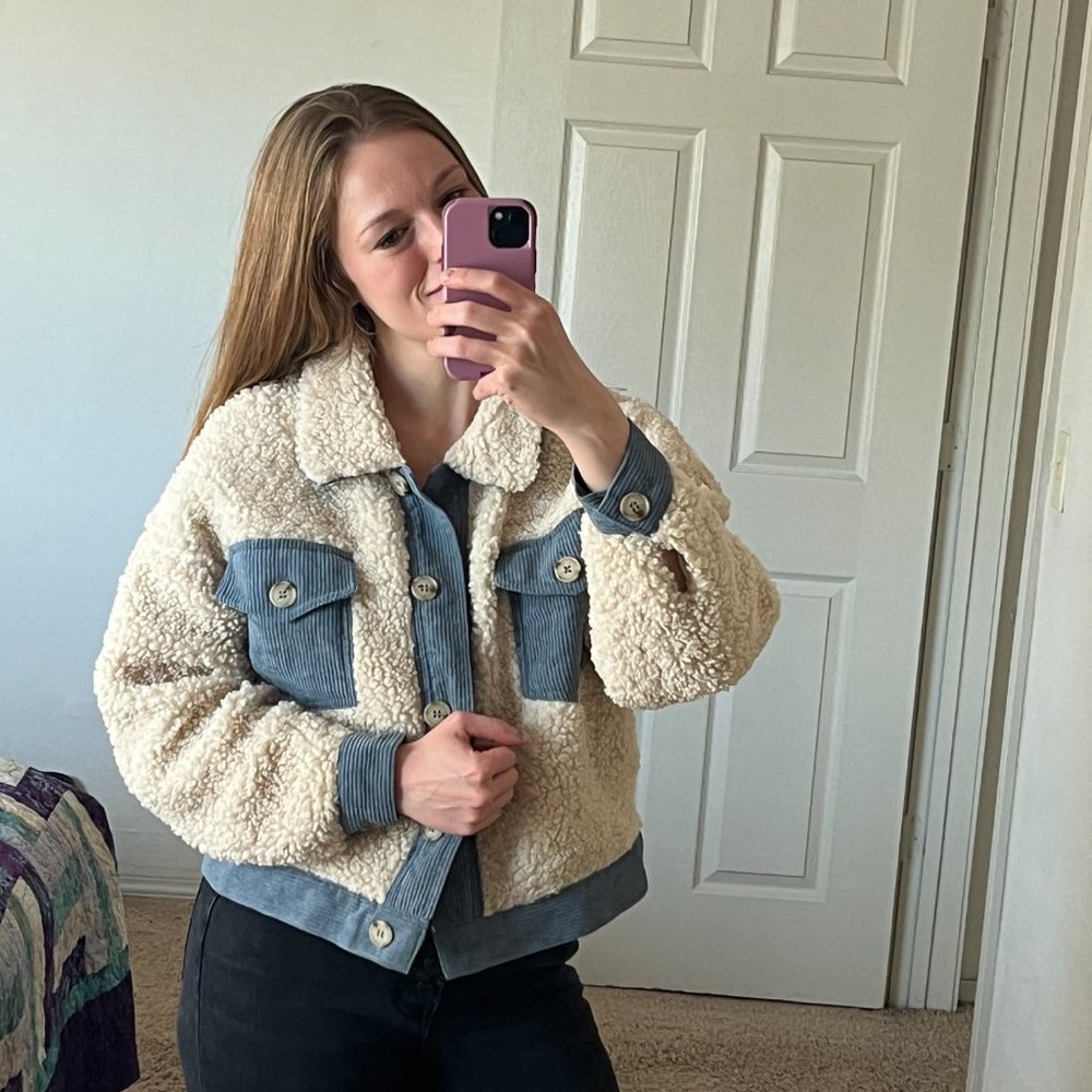 Sherpa/Corduroy Button-front Jacket - Picture 2 of 6
